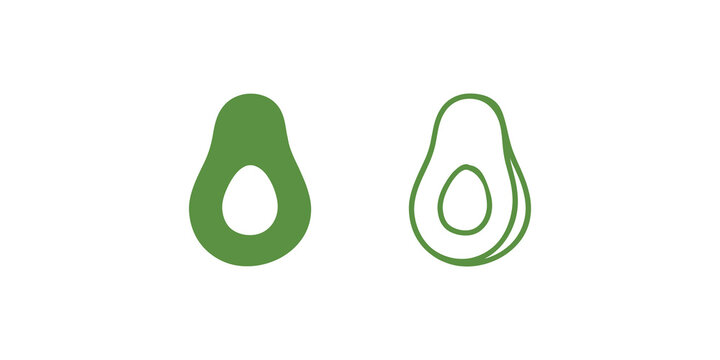 Avocado green healthy fruit vector outline and filled icons for diet.