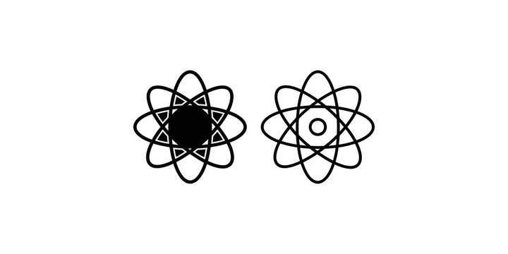 Atomic nucleus orbital structure solid and line vector icons science.