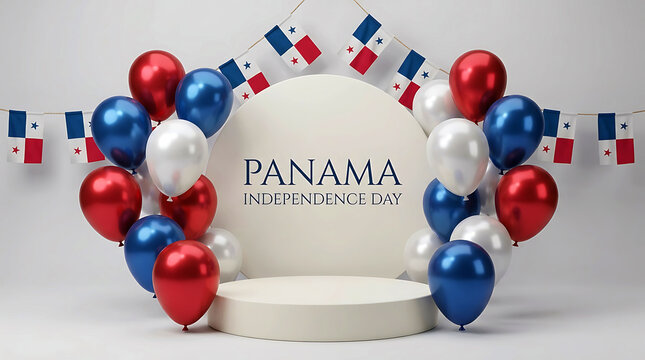 Panama Independence Day celebratory backdrop with flags and balloons podium display