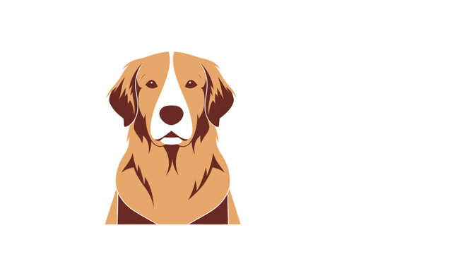 A stylized front-facing portrait of a brown and white dog, possibly a Golden Retriever, with a calm expression.