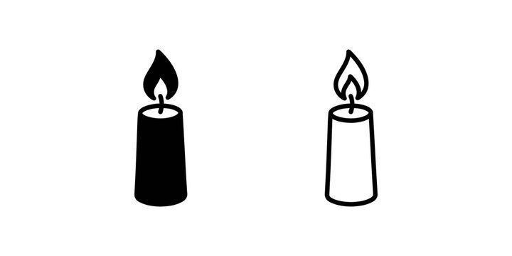 Black outline and solid candle icons with flames on dark background.