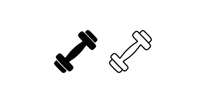 Black dumbbell vector templates isolated on transparent background grid.