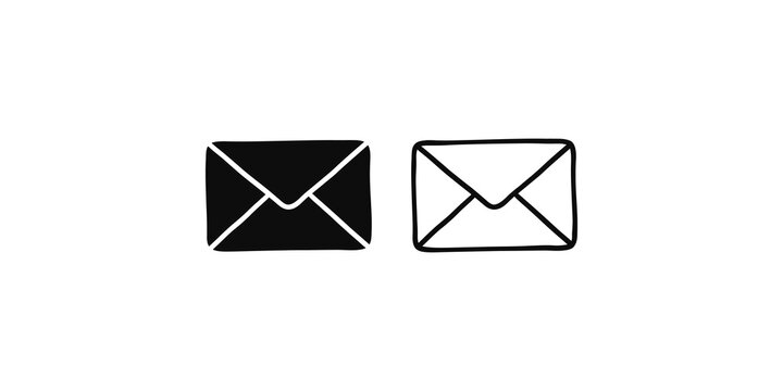 Email envelope icon set with solid and outlined styles for digital apps.