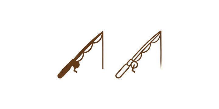 Fishing rod brown silhouette and line art for outdoor leisure design.