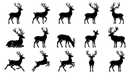 Fototapeta premium Christmas Reindeer Silhouette Set in Various Poses for Holiday Design Projects