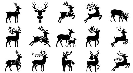 Obraz premium Christmas Reindeer Silhouette Icon Set for Holiday Design and Winter Seasonal Graphics