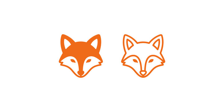 Fox head icon orange and outline transparent background.