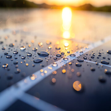 solar panel after rain with reflex