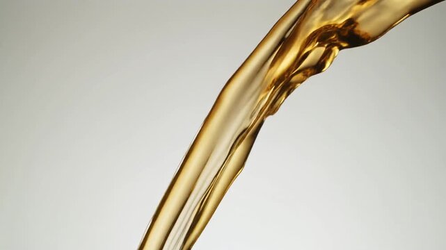Golden industrial oil liquid pouring in slow motion
