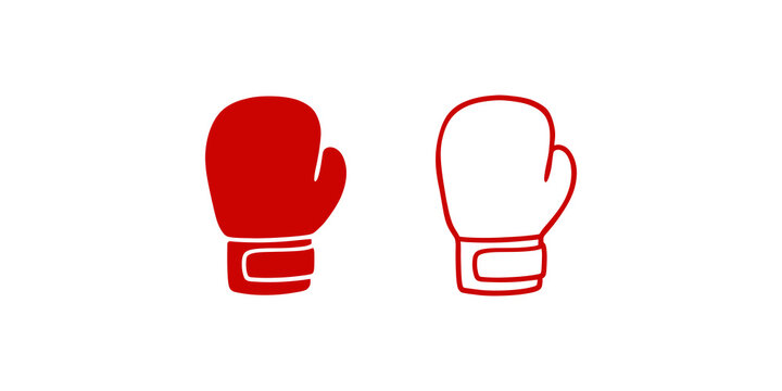 Red boxing glove sports icons set in solid and outline style design.