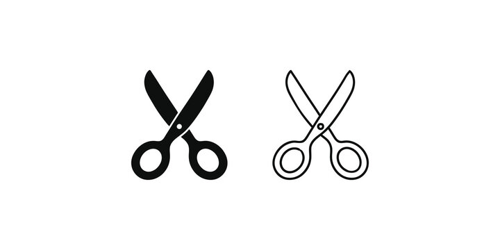 Black and white scissors icons vector isolated on transparent background.