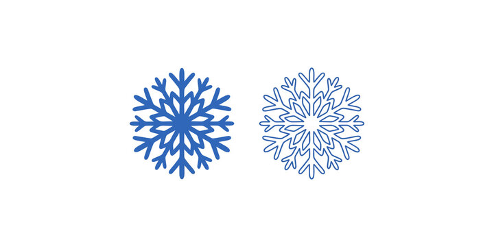 Snowflake icon blue solid and outline for winter and decoration.
