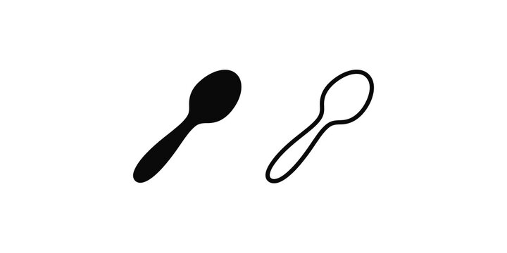 Soup spoon vector graphic containing solid black and thin stroke art.