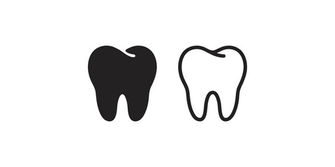 Dental tooth icon vector in solid silhouette and linear outline designs. © 扁平化图标 