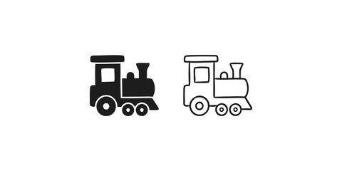 Toy train locomotive icons set with solid fill and outline versions. © 扁平化图标 