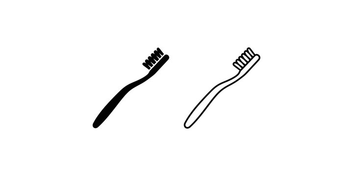 Manual toothbrush icon in solid black and thin outline vector styles.