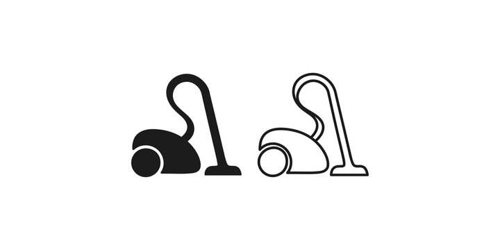Vacuum cleaner icon showing solid silhouette and thin line outline art.