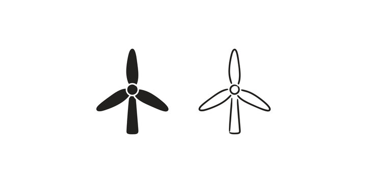 Wind turbine energy black icons for eco friendly power and industry.