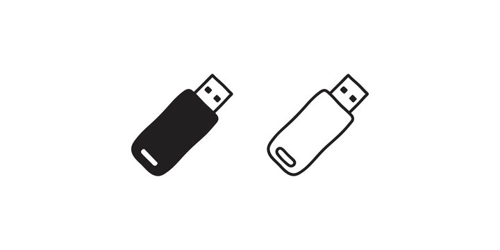 Black usb flash drive icons for digital data storage and computer hardware.