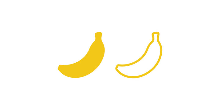 Yellow banana fruit shape flat vector set for healthy food design assets.