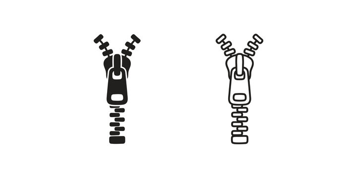 Black zipper fastener icons for textile fashion and garment sewing closures.