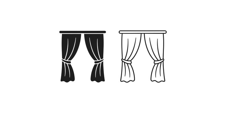 Window curtains pair in silhouette and outline for elegant interior decor.