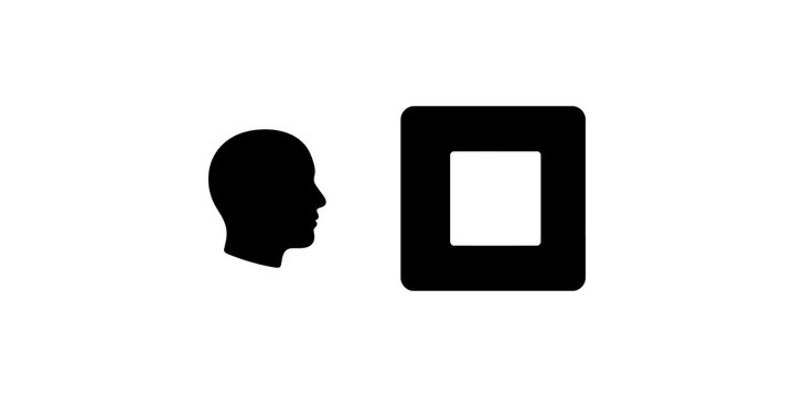 Human head profile and square frame icon for user interface design tasks.