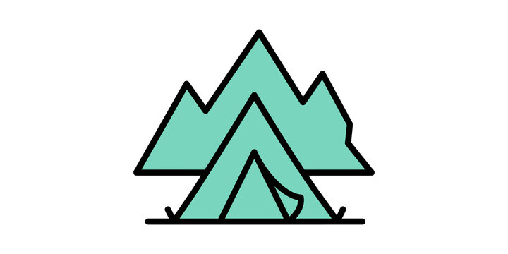 Camping tent and mountains vector illustration for outdoor travel designs.