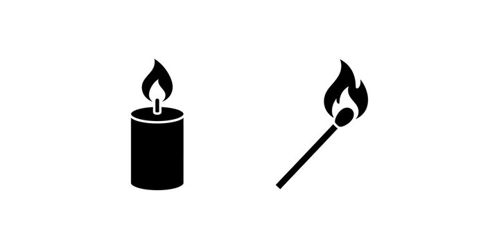Burning candle and ignited match vector icons for safety and light themes.