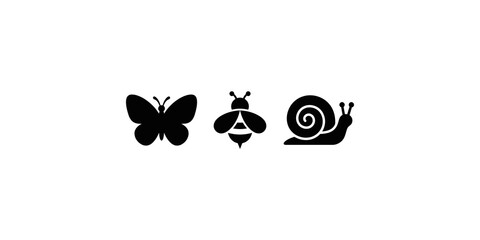 Black silhouette icons of butterfly bee and snail for nature web design. © 扁平化图标 