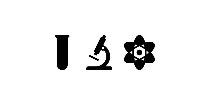 Black science lab icons on transparent background for educational use.