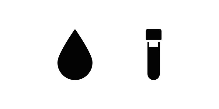 Water drop and test tube lab equipment medical scientific research icons.