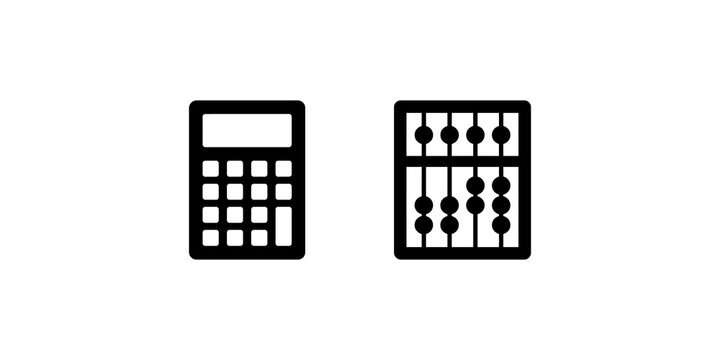 Mathematics calculation tools calculator and abacus black icon set images.