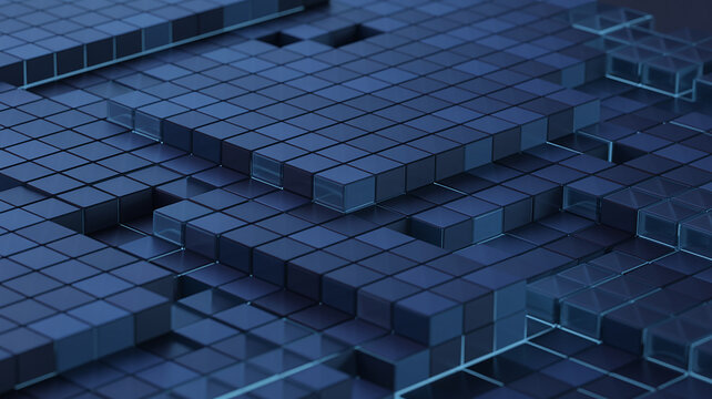 Dark blue 3d cubes abstract background