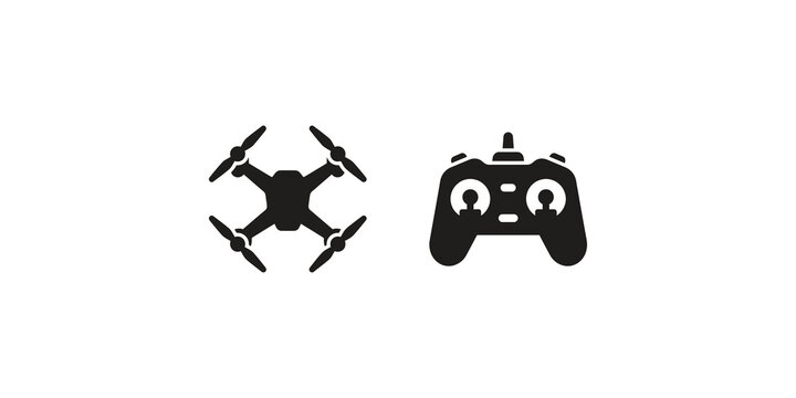 Drone and remote control vector flat illustration on transparent background.