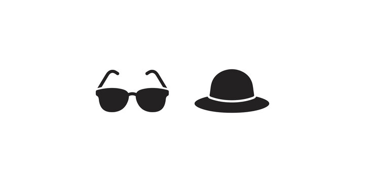 Sunglasses and round sun hat vector icon design isolated on background.