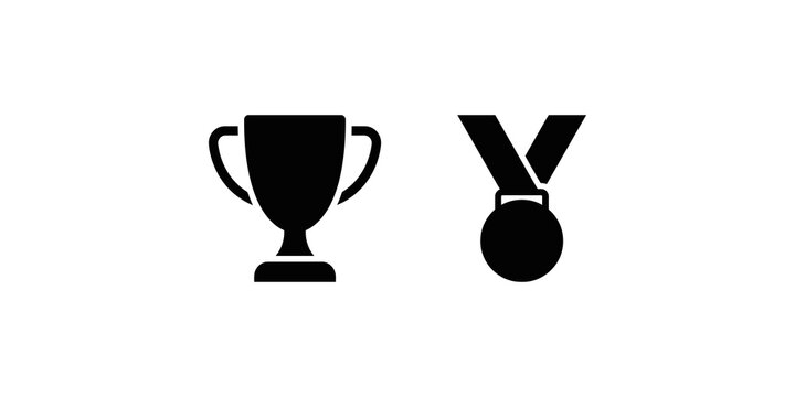 Achievement icons featuring trophy cup and medal for sports victory.