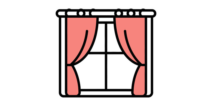 Pink window curtains vector illustration for home interior decoration.