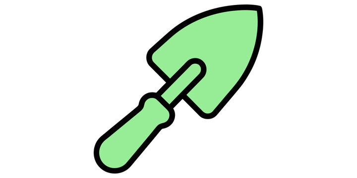 Green gardening trowel icon hand shovel tool for planting and soil.