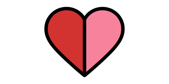 Red and pink split heart icon representing love romance and passion.