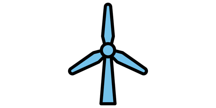Wind turbine icon blue with three blades and central hub.