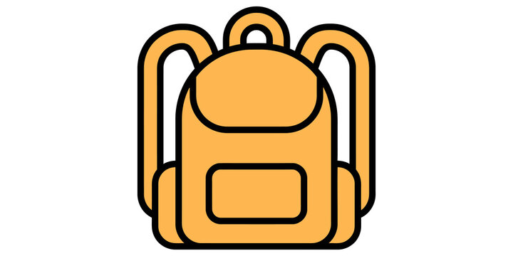 Orange school backpack outline icon with shoulder straps and pocket.