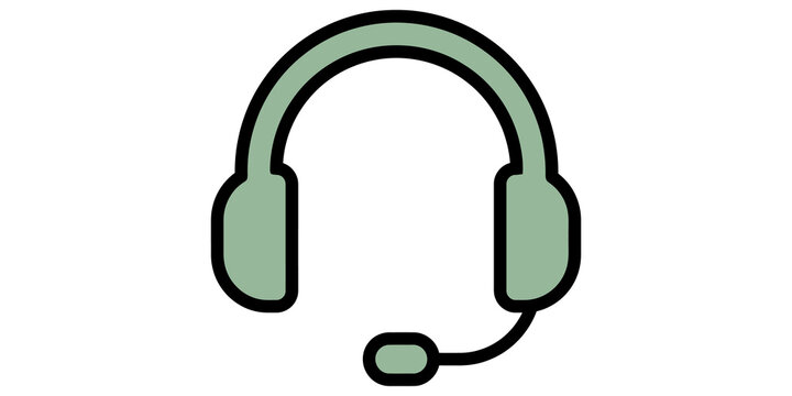 Green customer support headset icon with black stroke for call center.