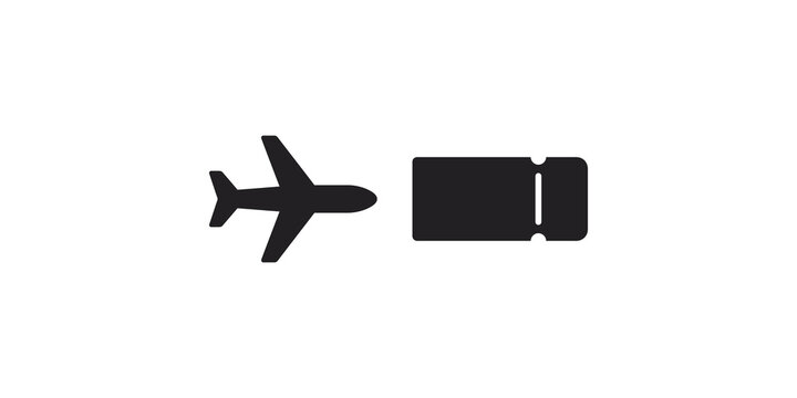 Airplane and boarding pass ticket icon for air travel booking.