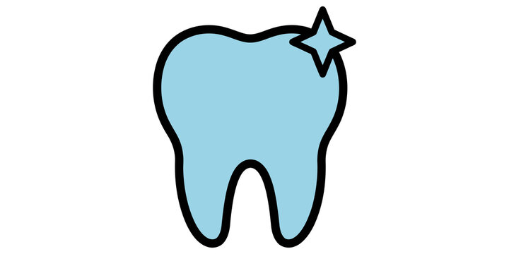 Blue tooth icon with sparkling shine effect for dental healthcare services.