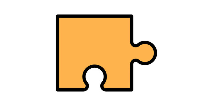 Puzzle piece orange flat vector icon for teamwork and logic games.
