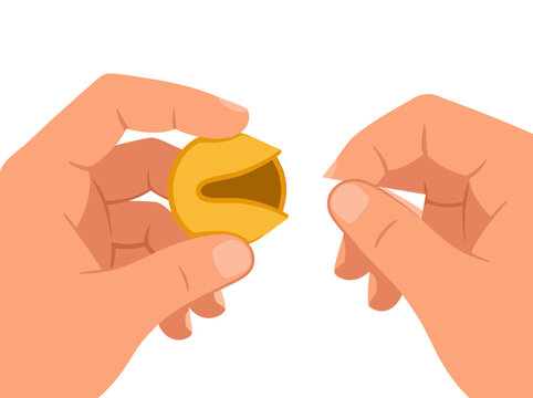 Hands Opening Fortune Cookie with Blank Paper Slip Vector Illustration for Luck and Destiny
