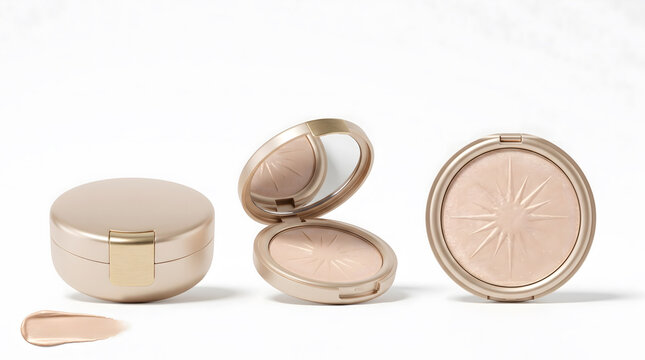Gold Highlighter Compact Trio with Swatch on White Background