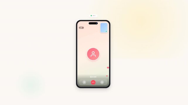 Minimalist digital interface animation of a smartphone video call screen featuring a central profile icon and glowing notification indicator lights