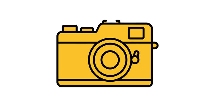 Yellow vintage film camera vector illustration in flat outline style.